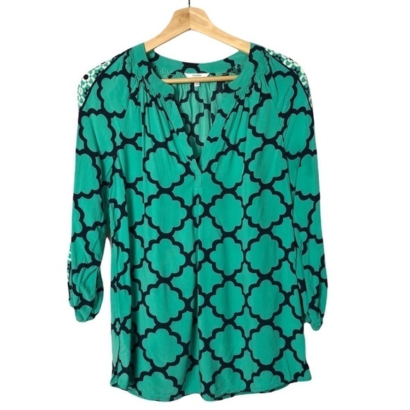 Crown & Ivy Green & Blue Moroccan Medley 3/4 Sleeve Peasant Top S - Picture 3 of 9